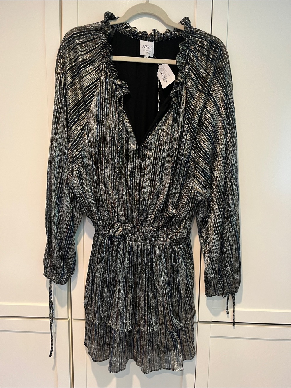 Los Angeles Black Metallic Ruffle-Waist Dress